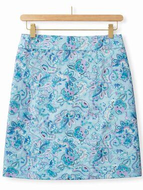 Talbots Floral Paisley Pencil Skirt 20W Blue Cotton Stretch Plus